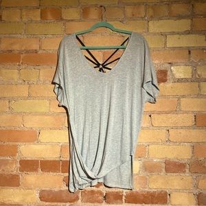 Long, loose, comfy gray top